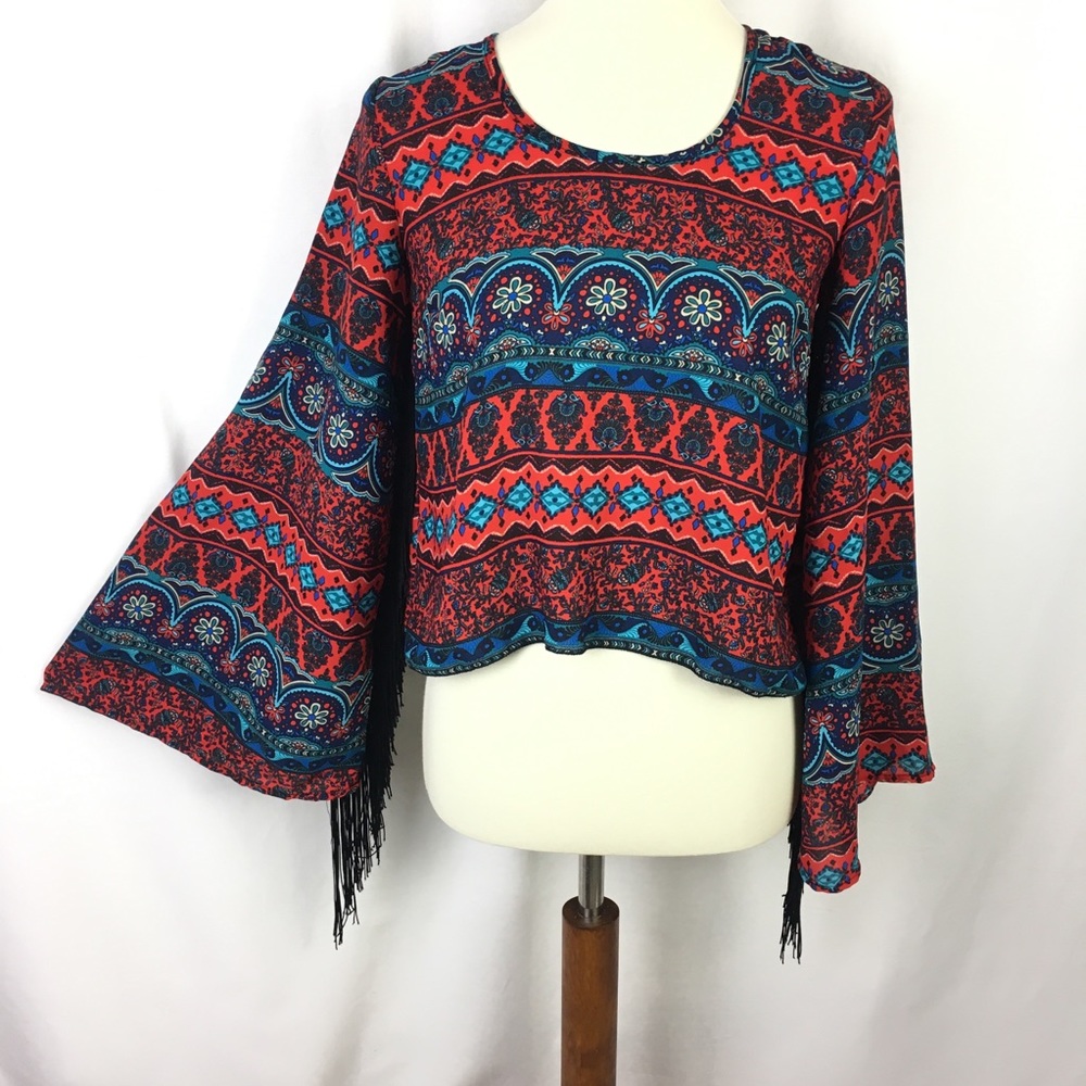 See You Monday Blouse  Small  Fringe Bell Sleeves